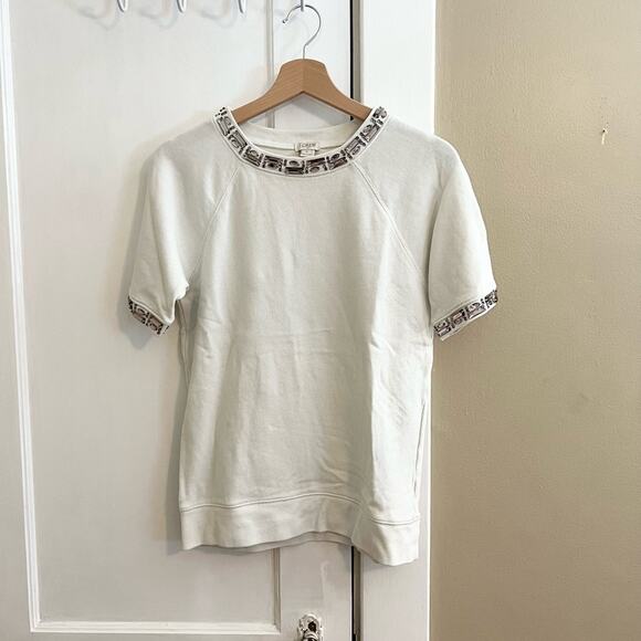 J crew top white jewel collar and sleeve detail - Picture 1 of 5